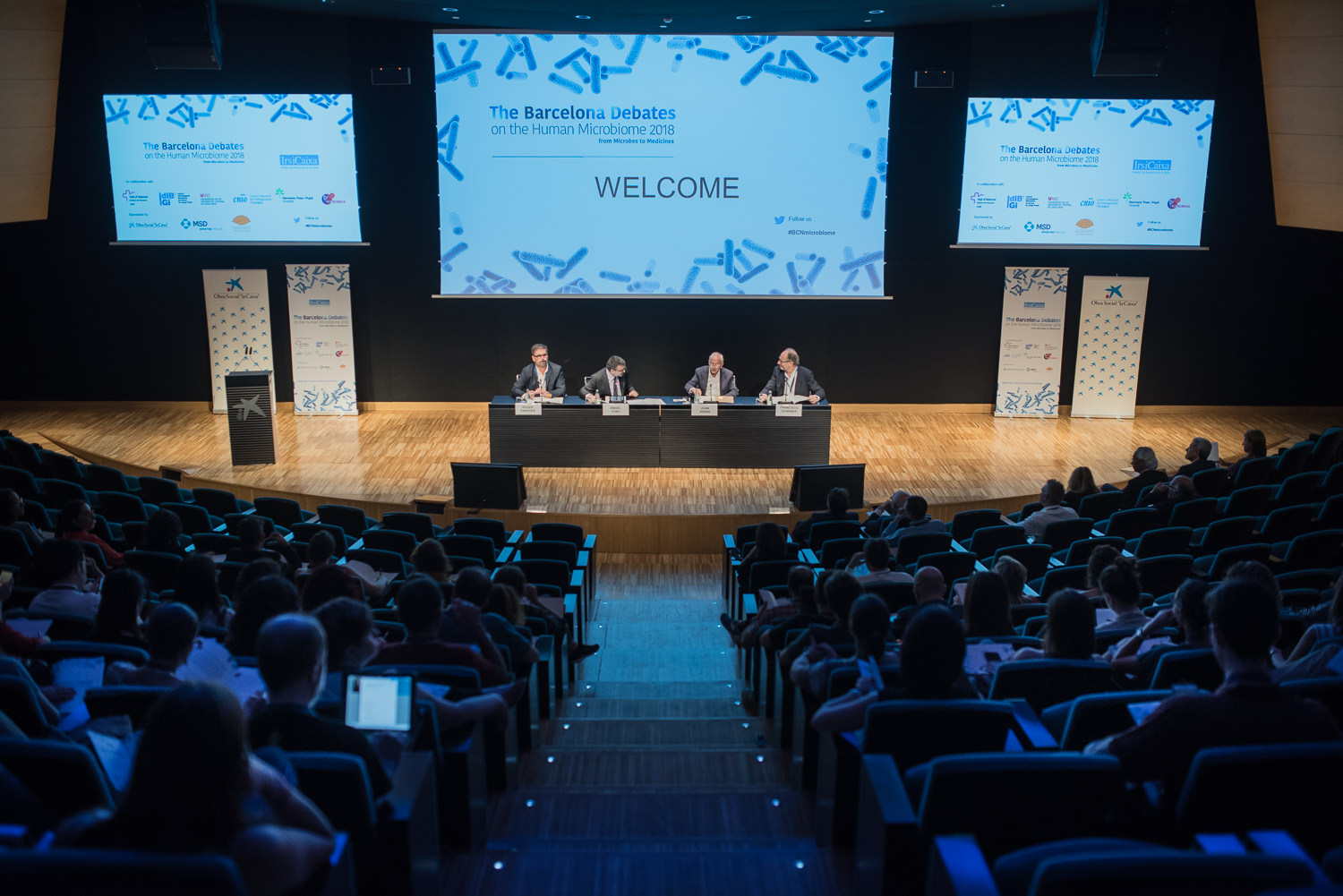 Roger Paredes, Àngel Font, Joan Serra and Francisco Guarner welcome The Barcelona Debates on the Human Microbiome 2018